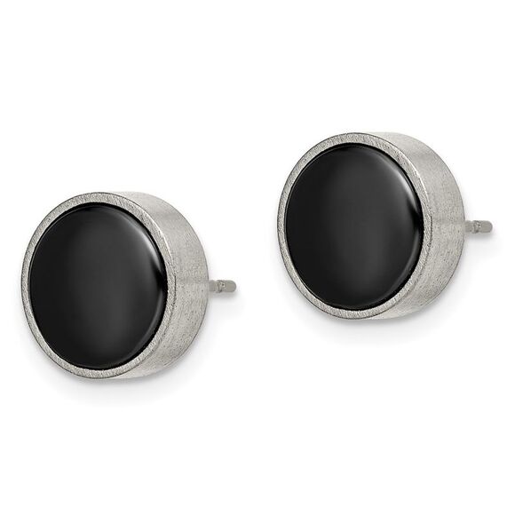Kazi Luxury Chisel Titanium Brushed with Black Ceramic Circle Post Earrings - Picture 2 of 8